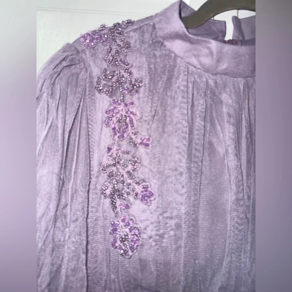 Lavender Long-Sleeve Maxi Dress with Sheer Overlay like size 12 Size 44 - Picture 4 of 11